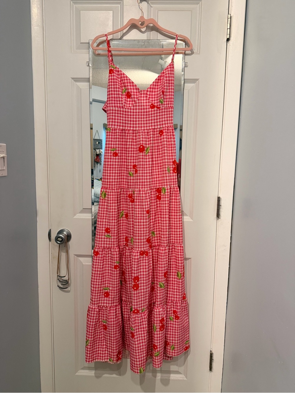 Red Gingham 🍒 Cherry-Print Maxi Dress size M